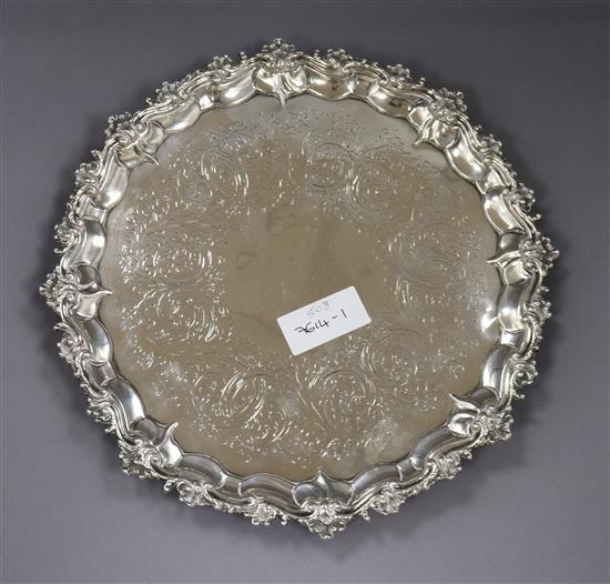 A Victorian engraved silver salver, Joseph & Albert Savory, London, 1849, 28 oz.